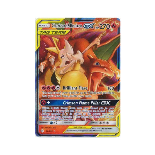 Charizard & Braixen-GX 22/236 in Portuguese Cosmic Eclipse Pokémon TCG