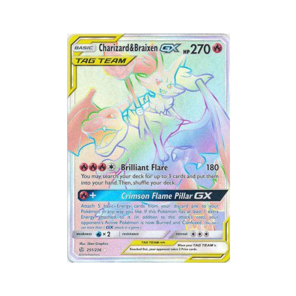 Charizard & Braixen-GX 251/236 in Portuguese Cosmic Eclipse Pokémon TCG