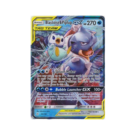 Blastoise & Piplup-GX 38/236 in Portuguese Cosmic Eclipse Pokémon TCG