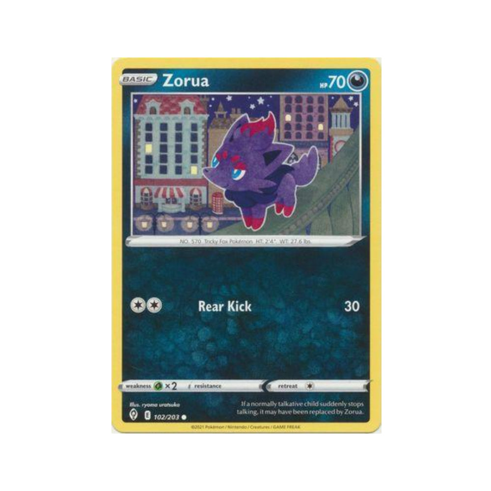 Zorua 102/203 in Portuguese Evolving Skies Pokémon TCG