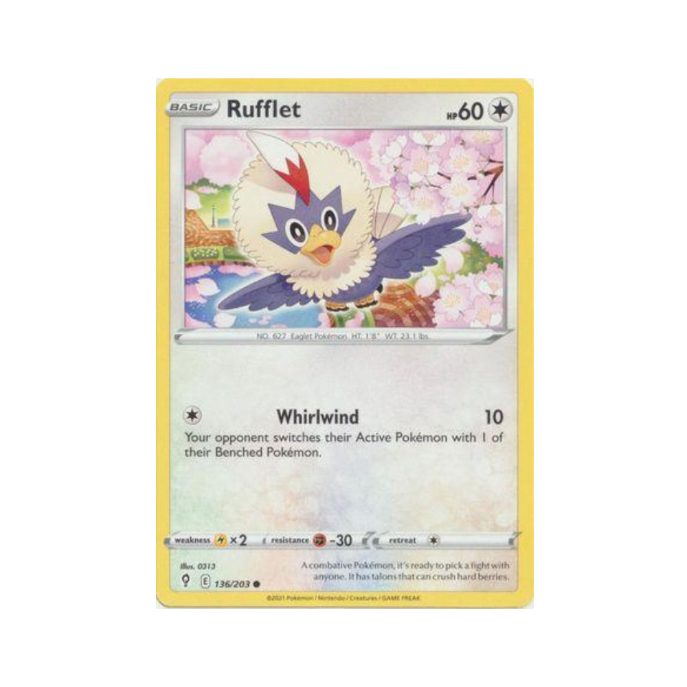 Rufflet 136/203 in Portuguese Evolving Skies Pokémon TCG