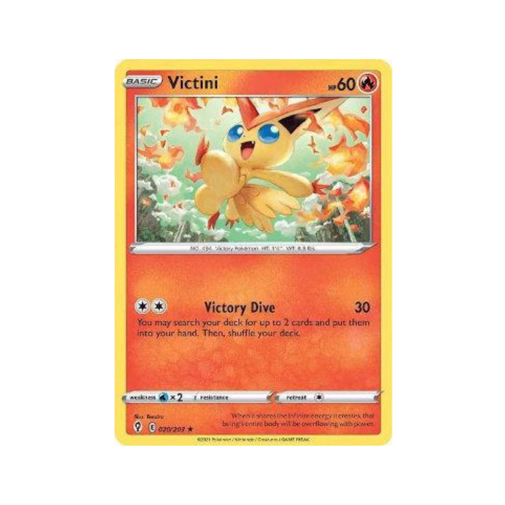 Victini 20/203 in Portuguese Evolving Skies Pokémon TCG