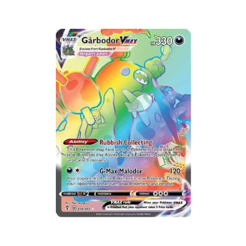 Garbodor-VMAX 216/203 in Portuguese Evolving Skies Pokémon TCG