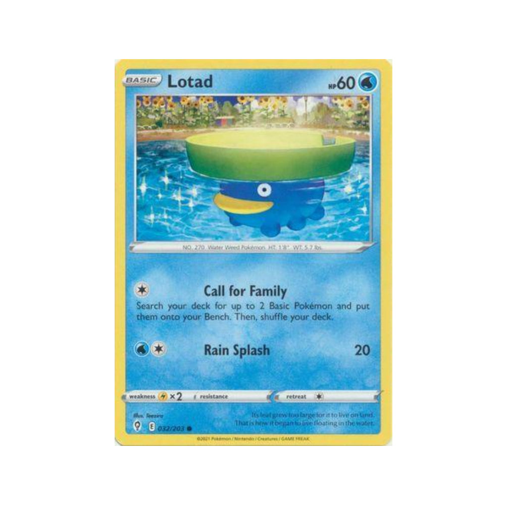 Lotad 32/203 in Portuguese Evolving Skies Pokémon TCG