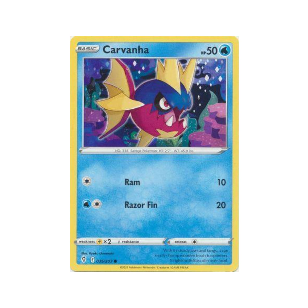 Carvanha 35/203 in Portuguese Evolving Skies Pokémon TCG