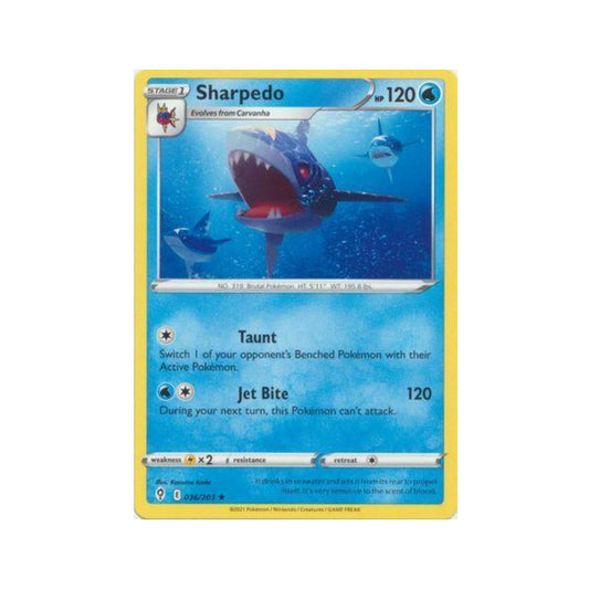 Sharpedo 36/203 in Portuguese Evolving Skies Pokémon TCG