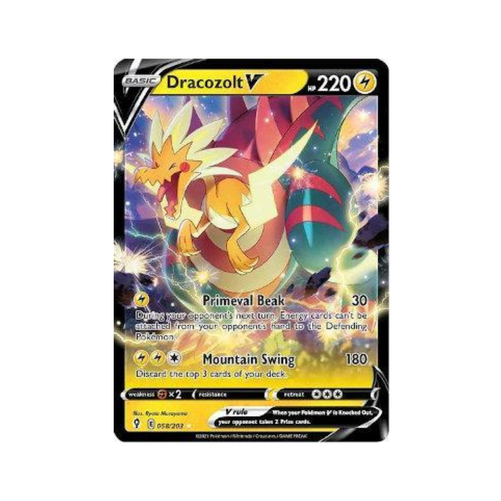 Dracozolt-V 58/203 in Portuguese Evolving Skies Pokémon TCG