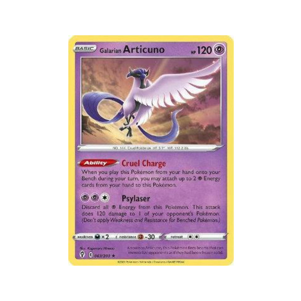 Galarian Articuno 63/203 in Portuguese Evolving Skies Pokémon TCG