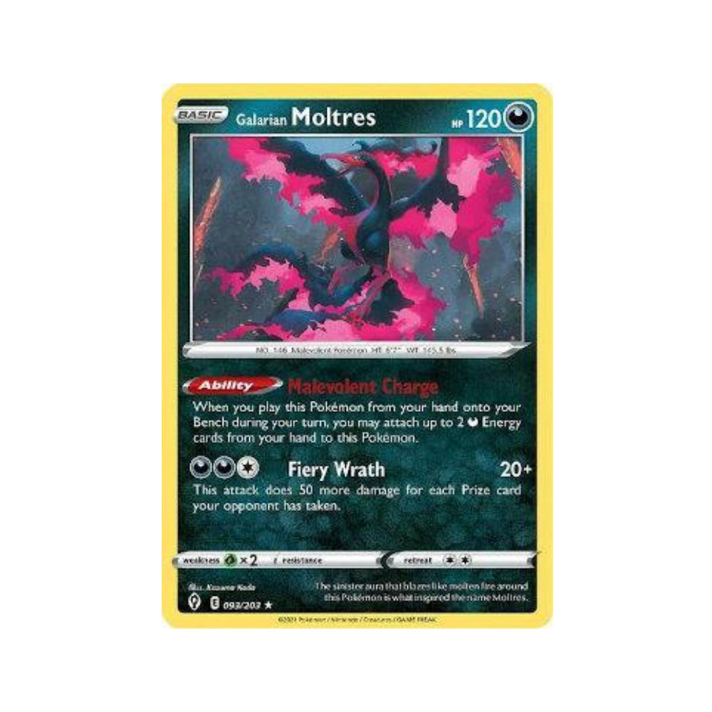 Galarian Moltres 93/203 in Portuguese Evolving Skies Pokémon TCG