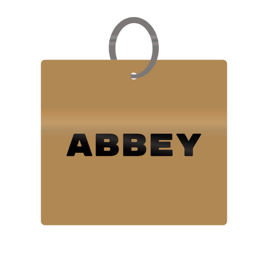 Abbey Engraved on Keychain in MDF 4cm x 4cm x 3mm