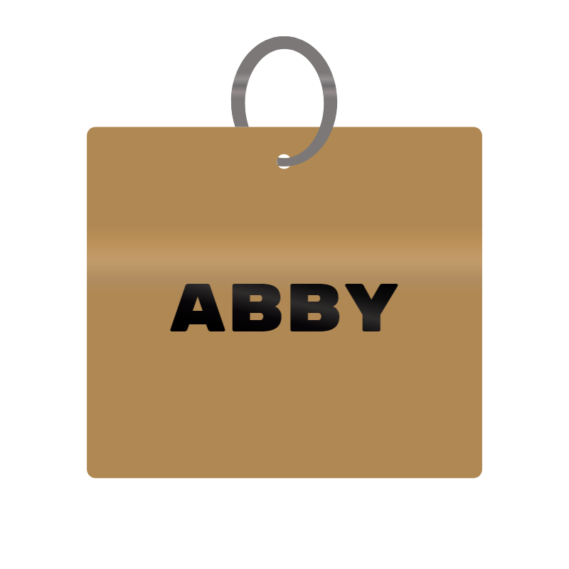 Abby Engraved on Keychain in MDF 4cm x 4cm x 3mm