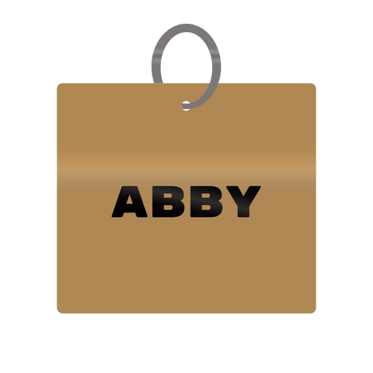 Abby Engraved on Keychain in MDF 4cm x 4cm x 3mm