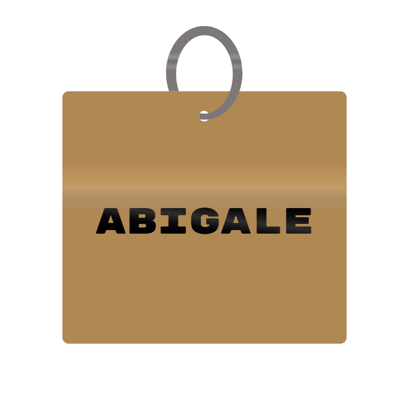 Abigale Engraved on Keychain in MDF 4cm x 4cm x 3mm