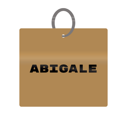 Abigale Engraved on Keychain in MDF 4cm x 4cm x 3mm