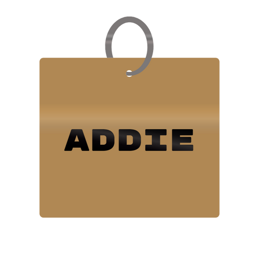 Addie Engraved on Keychain in MDF 4cm x 4cm x 3mm