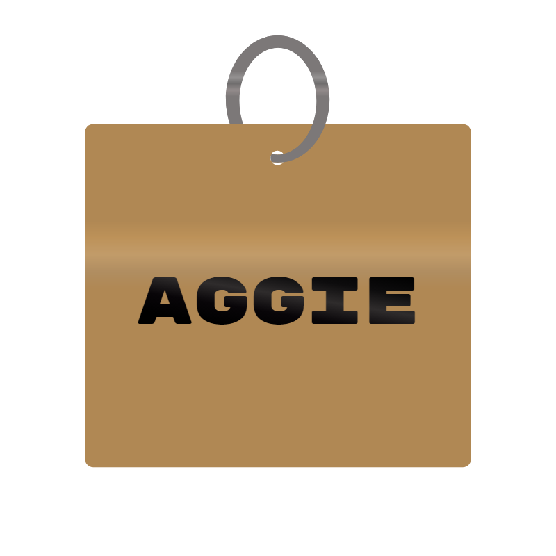 Aggie Engraved on Keychain in MDF 4cm x 4cm x 3mm