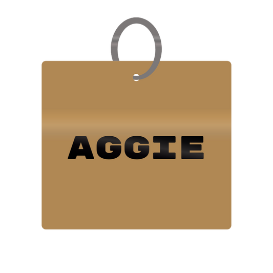 Aggie Engraved on Keychain in MDF 4cm x 4cm x 3mm