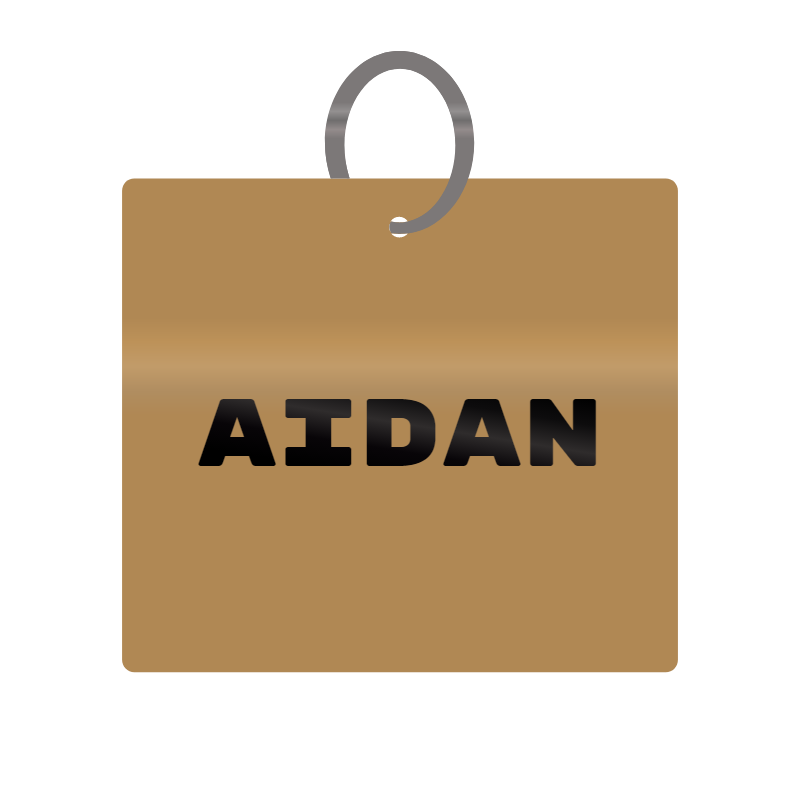 Aidan Engraved on Keychain in MDF 4cm x 4cm x 3mm