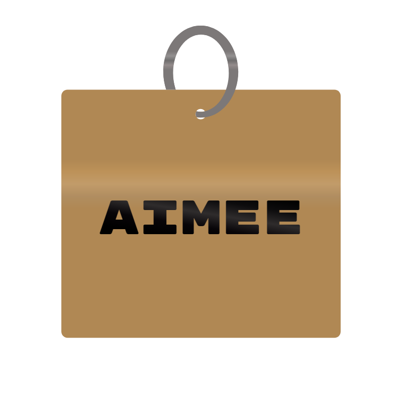 Aimee Engraved on Keychain in MDF 4cm x 4cm x 3mm