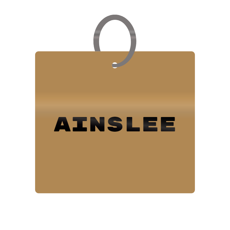 Ainslee Engraved on Keychain in MDF 4cm x 4cm x 3mm