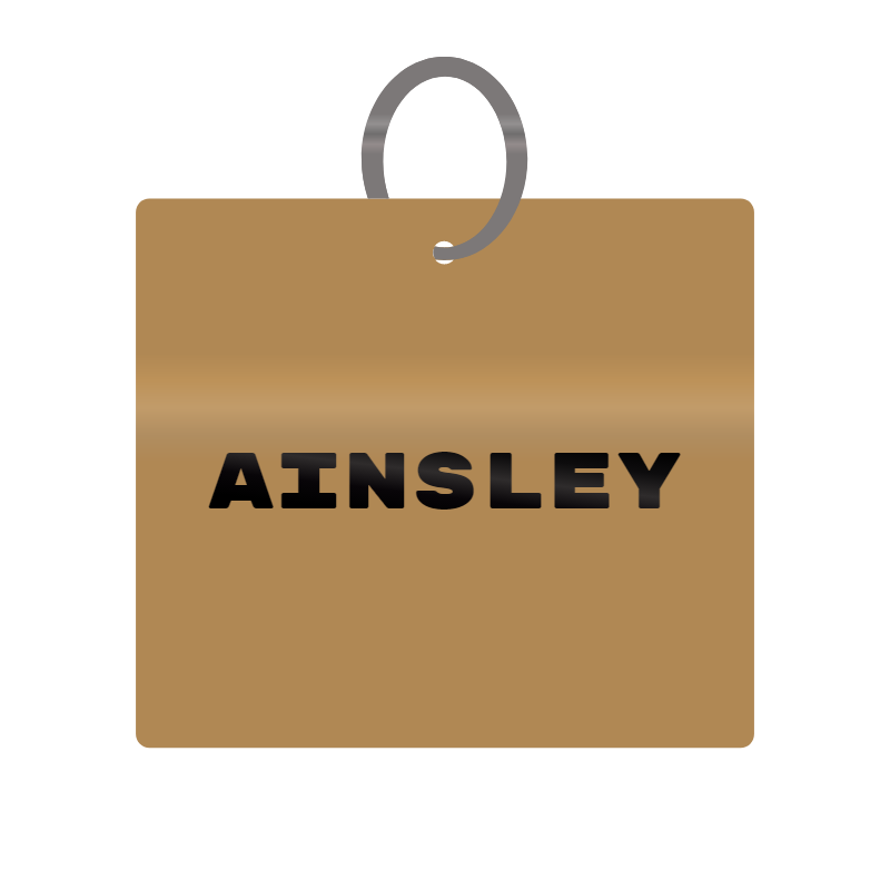 Ainsley Engraved on Keychain in MDF 4cm x 4cm x 3mm