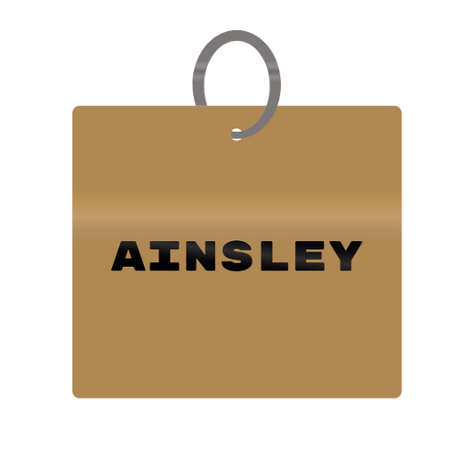 Ainsley Engraved on Keychain in MDF 4cm x 4cm x 3mm