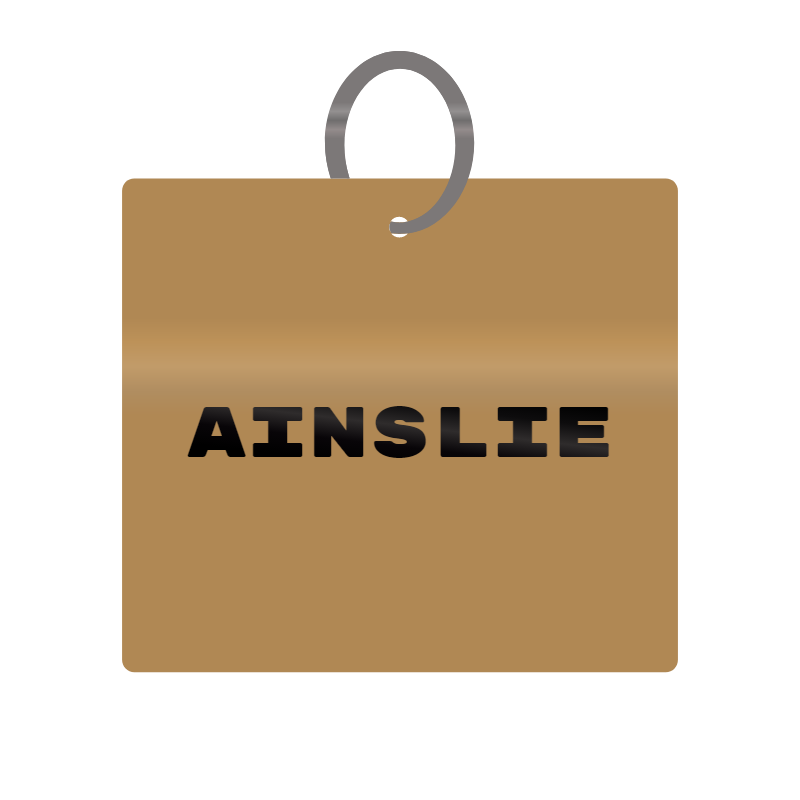 Ainslie Engraved on Keychain in MDF 4cm x 4cm x 3mm