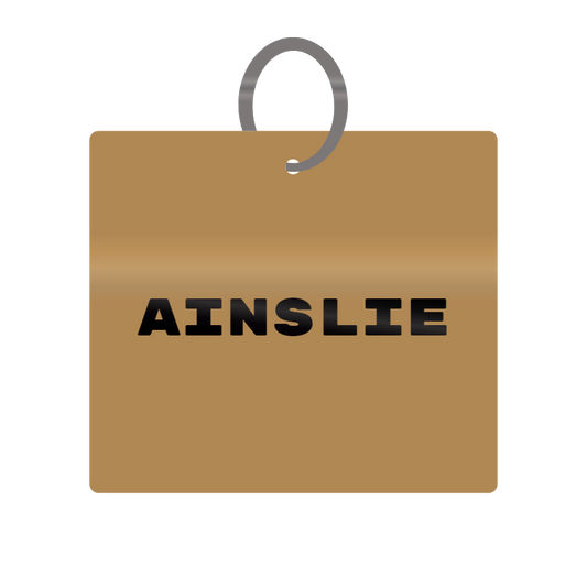 Ainslie Engraved on Keychain in MDF 4cm x 4cm x 3mm