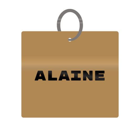 Alaine Engraved on Keychain in MDF 4cm x 4cm x 3mm