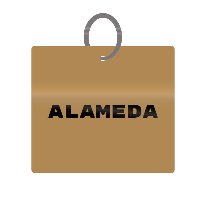 Alameda Engraved on Keychain in MDF 4cm x 4cm x 3mm