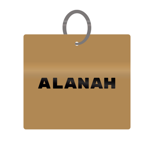 Alanah Engraved on Keychain in MDF 4cm x 4cm x 3mm