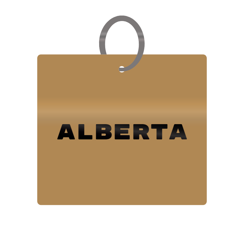 Alberta Engraved on Keychain in MDF 4cm x 4cm x 3mm