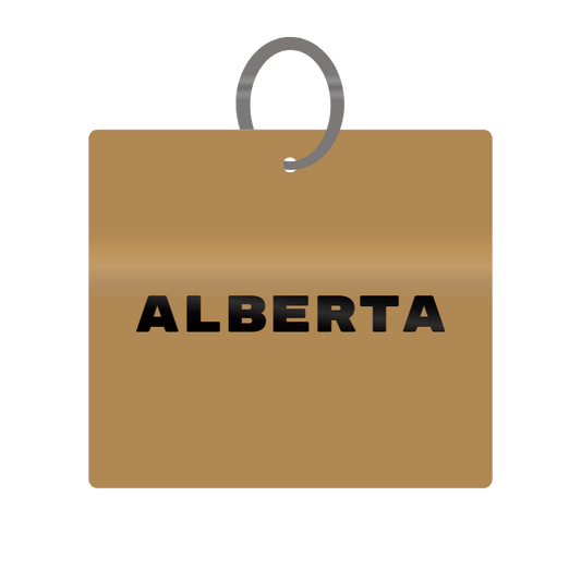 Alberta Engraved on Keychain in MDF 4cm x 4cm x 3mm