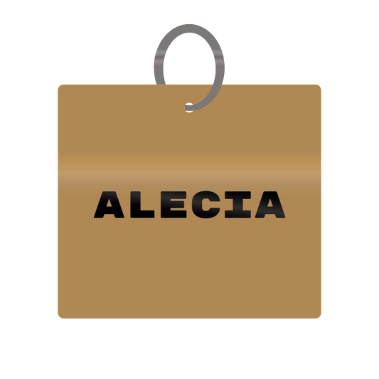 Alecia Engraved on Keychain in MDF 4cm x 4cm x 3mm