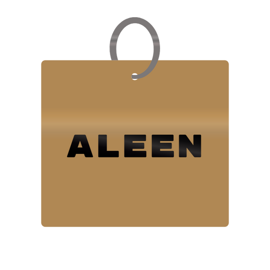 Aleen Engraved on Keychain in MDF 4cm x 4cm x 3mm