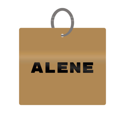 Alene Engraved on Keychain in MDF 4cm x 4cm x 3mm