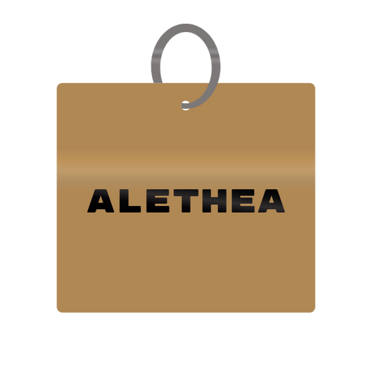 Alethea Engraved on Keychain in MDF 4cm x 4cm x 3mm