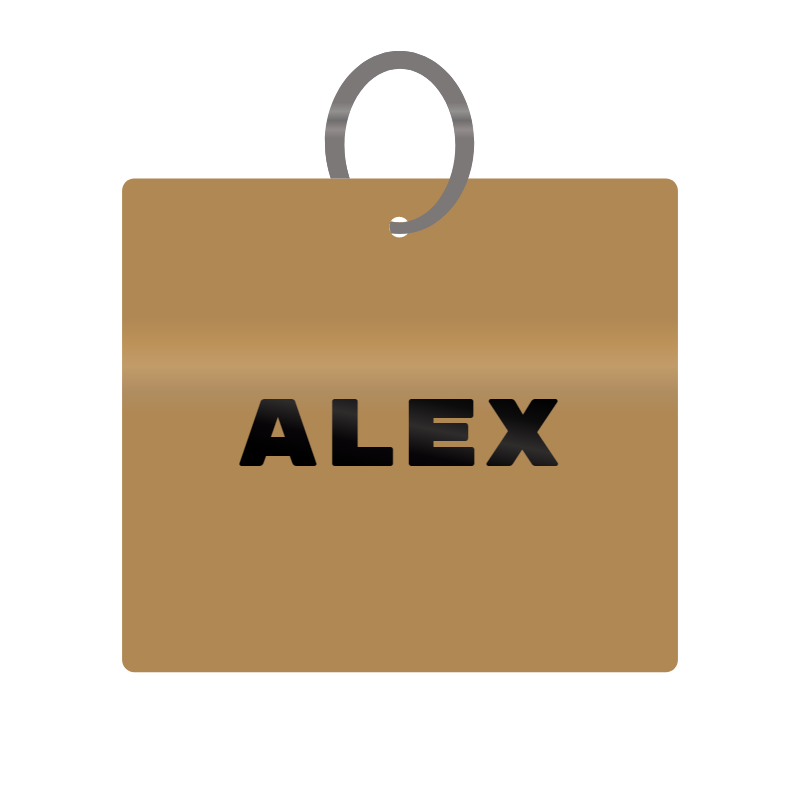 Alex Engraved on Keychain in MDF 4cm x 4cm x 3mm