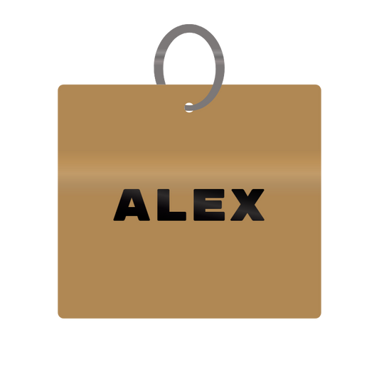 Alex Engraved on Keychain in MDF 4cm x 4cm x 3mm