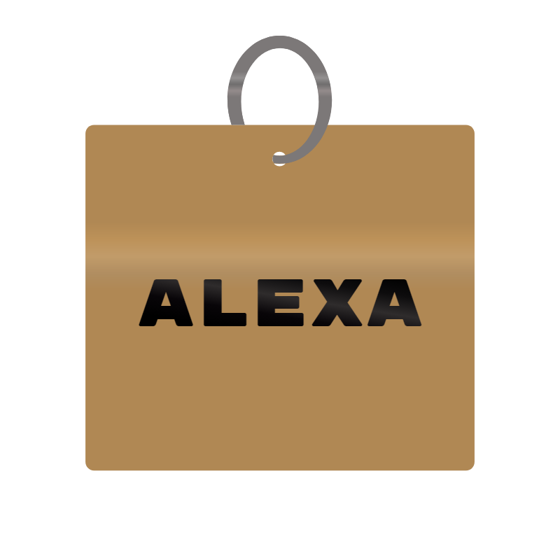 Alexa Engraved on Keychain in MDF 4cm x 4cm x 3mm