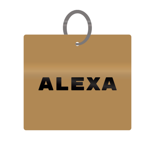 Alexa Engraved on Keychain in MDF 4cm x 4cm x 3mm