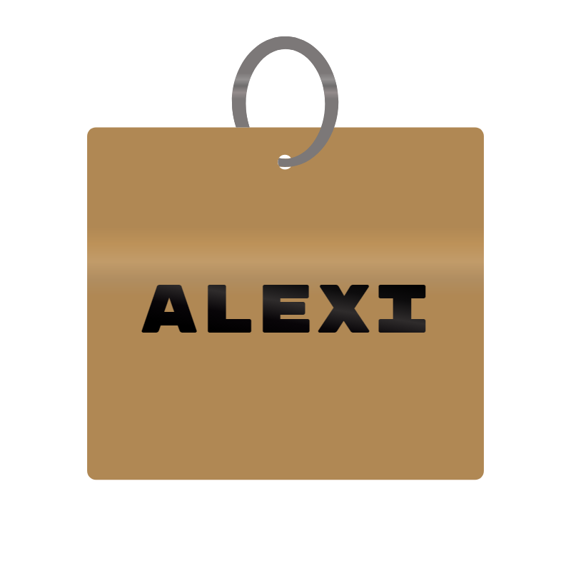 Alexi Engraved on Keychain in MDF 4cm x 4cm x 3mm