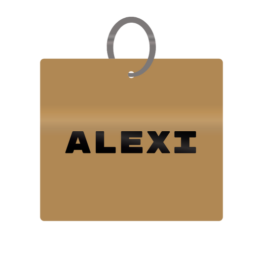 Alexi Engraved on Keychain in MDF 4cm x 4cm x 3mm