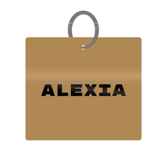 Alexia Engraved on Keychain in MDF 4cm x 4cm x 3mm