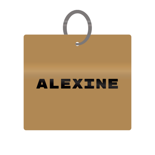 Alexine Engraved on Keychain in MDF 4cm x 4cm x 3mm