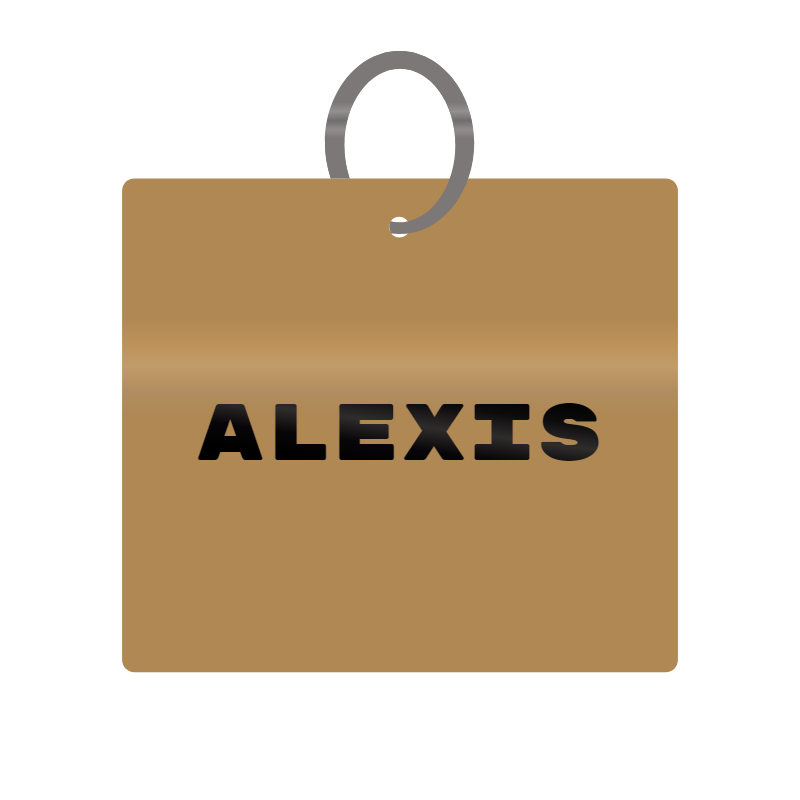 Alexis Engraved on Keychain in MDF 4cm x 4cm x 3mm