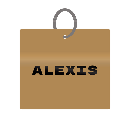 Alexis Engraved on Keychain in MDF 4cm x 4cm x 3mm