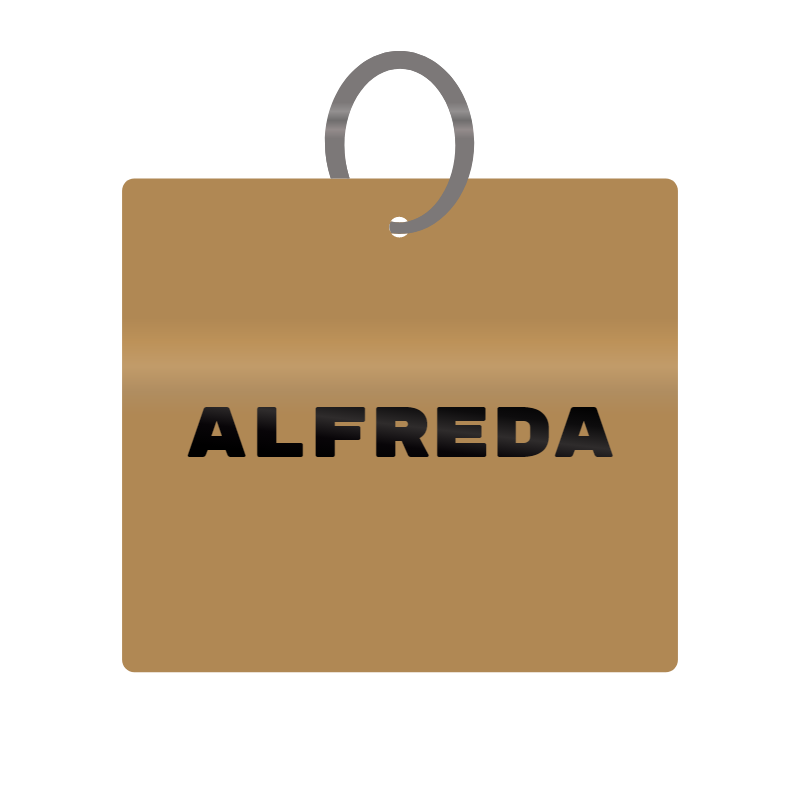 Alfreda Engraved on Keychain in MDF 4cm x 4cm x 3mm