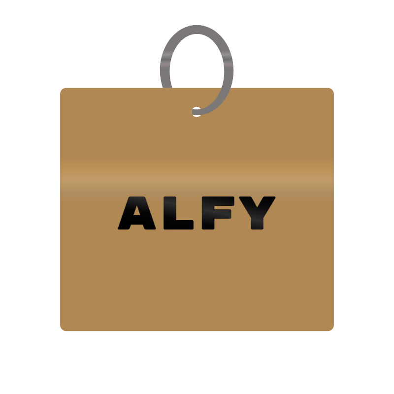 Alfy Engraved on Keychain in MDF 4cm x 4cm x 3mm