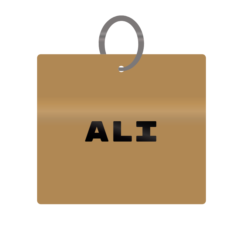 Ali Engraved on Keychain in MDF 4cm x 4cm x 3mm